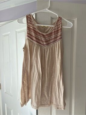 Kori Beige Tank Top with Pink Embroidery
